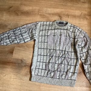Ellis Island Men's Gray Black Rectangle Pattern Pullover Sweater Size XL